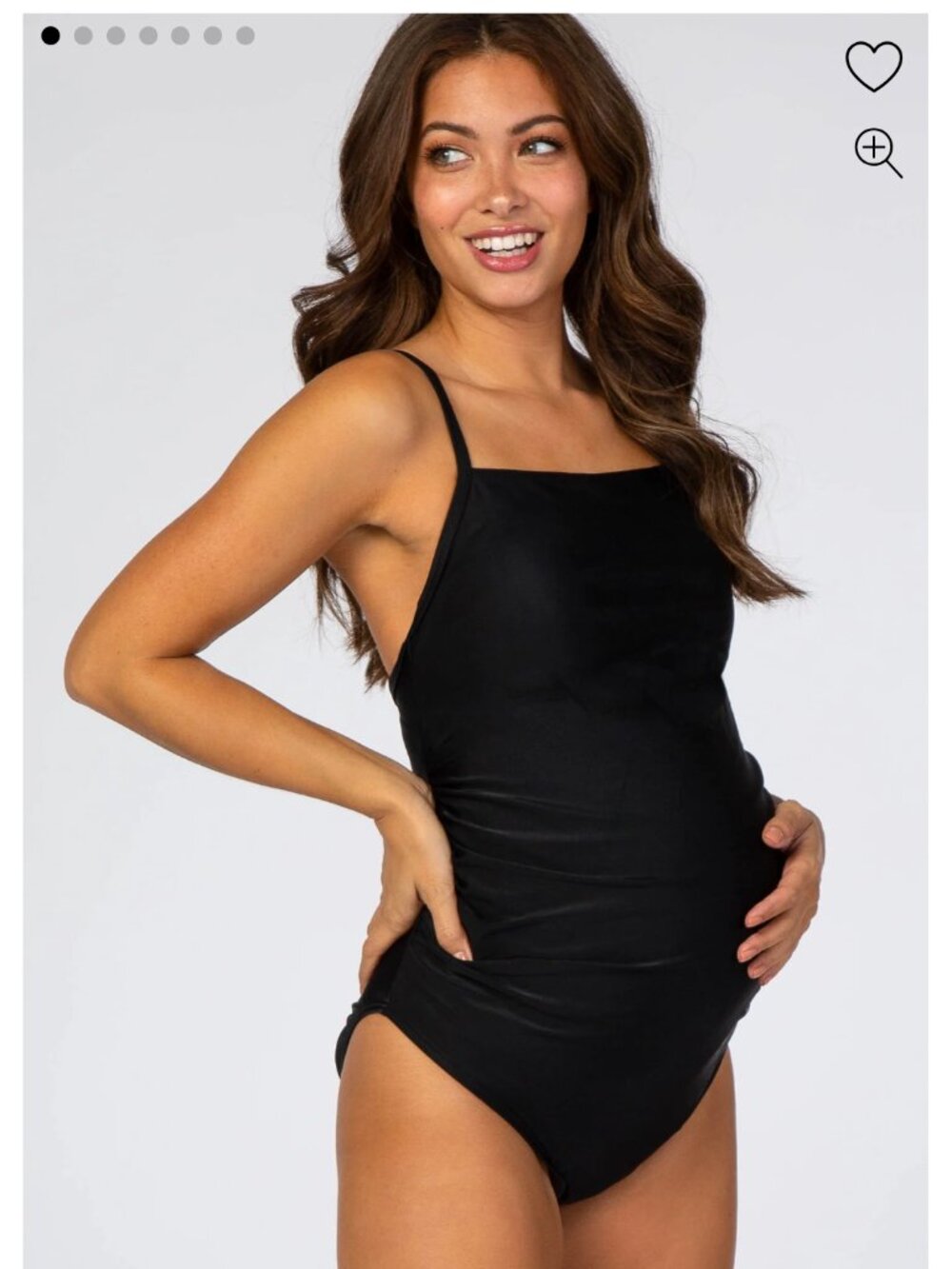 PinkBlush Black Smocked One-Piece Maternity Swimsuit, Size Large